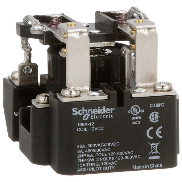 Schneider Electric Surface, Open Power Relay, Octal, 40 A, 8, Screw 199X-12