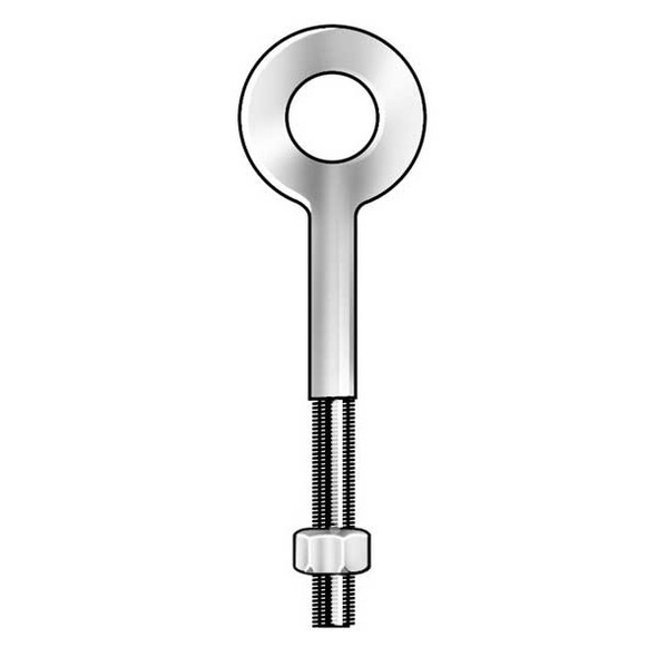 Eye Bolt Without Shoulder, 1/2"-13, 6 in Shank, 1 in ID, Stainless Steel, Plain