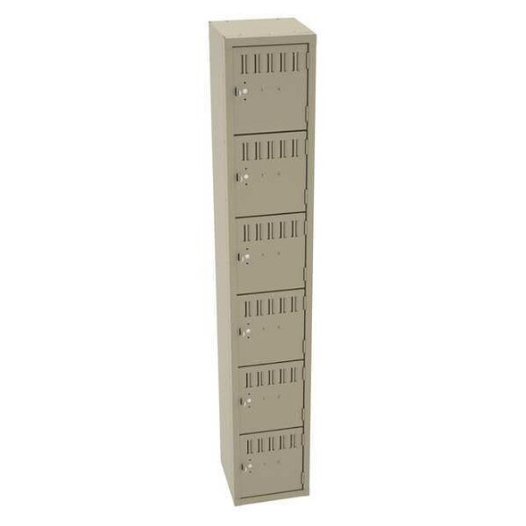 Box Locker, 12 in W, 12 in D, 72 in H, (1) Wide, (6) Tier, Sand