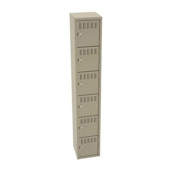 Box Locker, 12 in W, 12 in D, 72 in H, (1) Wide, (6) Tier, Sand