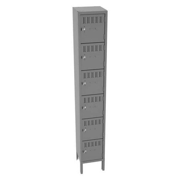Box Locker, 12 in W, 12 in D, 78 in H, (1) Wide, (6) Tier, Gray
