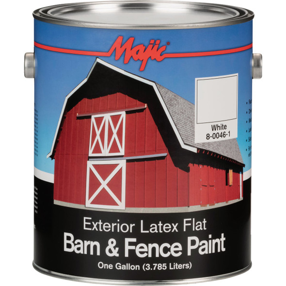 MAJIC Barn & Fence Exterior Latex Flat Paint, White, 1 Gal. 119200/8-0046-1