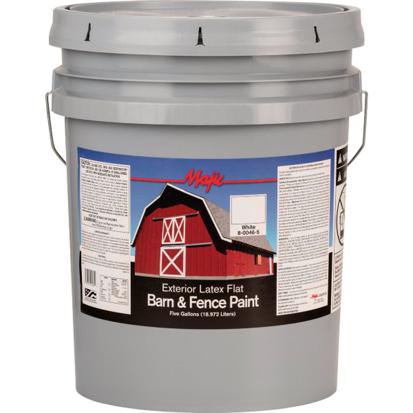 MAJIC Barn & Fence Exterior Latex Flat Paint, White, 5 Gal. 130266/8-0046-5