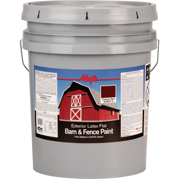 MAJIC Barn & Fence Exterior Latex Flat Paint, Classic Red, 5 Gal. 8-0047-5