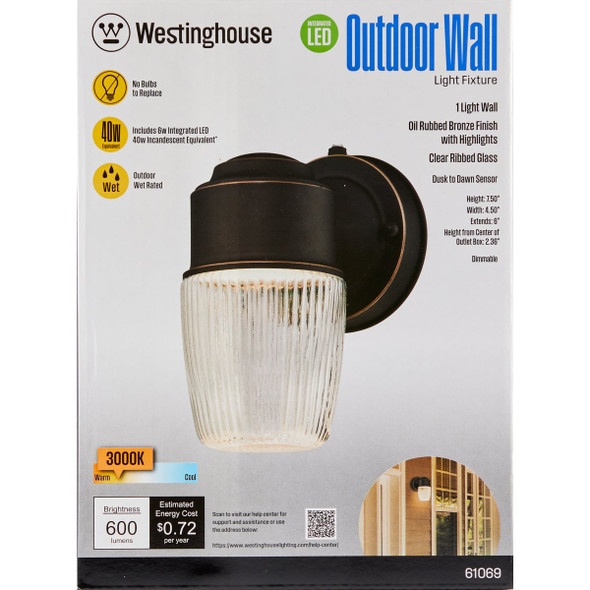 Westinghouse 1-Light Oil Rubbed Bronze Dusk to Dawn LED Outdoor Wall Fixture 61069 521209