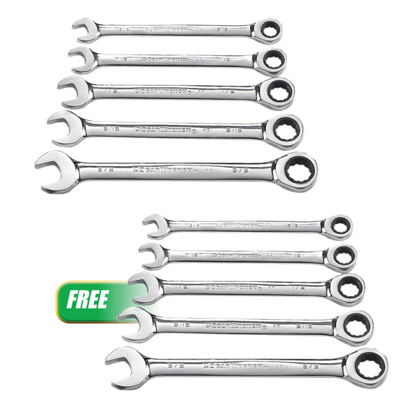 Buy(1) 5 pc Combination Ratcheting Wrench Set SAE Get(1) 5 pc Combination Ratcheting Wrench Set SAE 93005SH