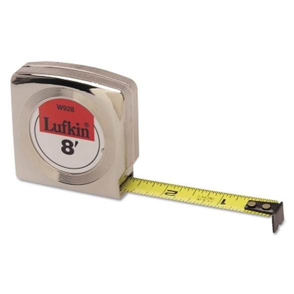 Mezurall® Tape Measure, 1/2 in x 8 ft, Inch, A1, Chrome