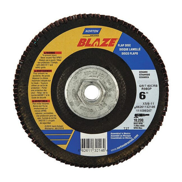 Norton Abrasives Fiber Disc,6 in Dia,5/8in Arbor,40 Grit 66261132145