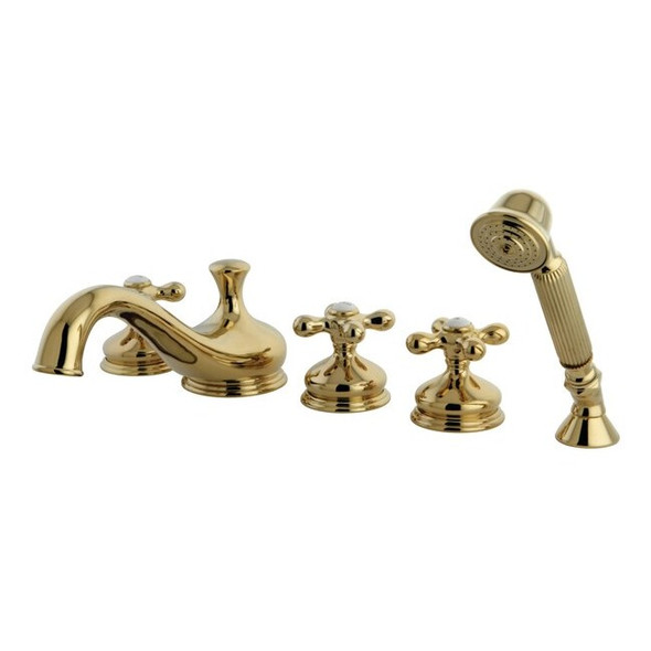 Roman Tub Faucet, Standard, 8" to 36", 5, Deck Mount, Polished Brass