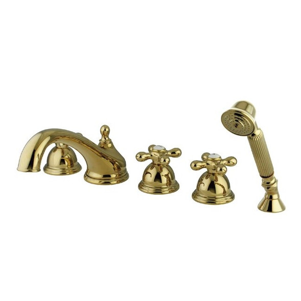 Roman Tub Faucet, Standard, 8" to 36", 5, Deck Mount, Polished Brass