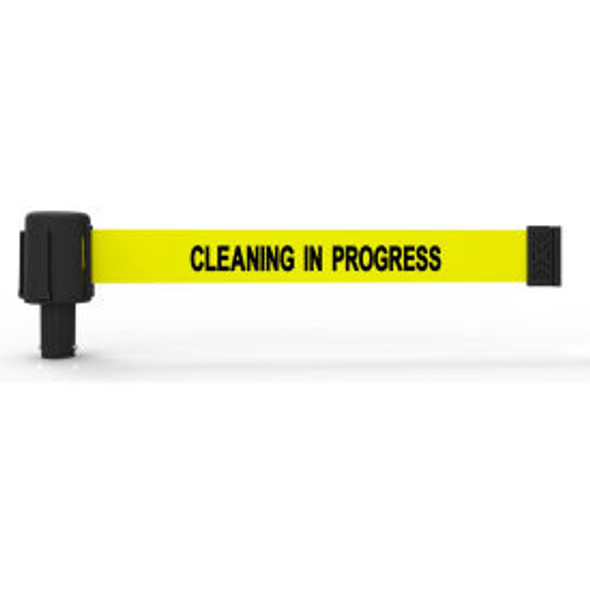 Banner Stakes PLUS Wall Mount Retractable Belt Barrier 15' Yellow ""Cleaning In