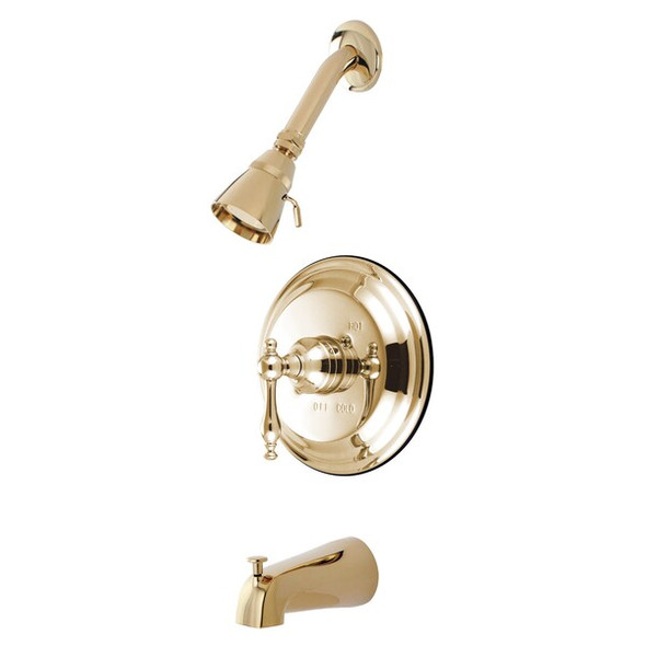 Tub and Shower Faucet, Standard, 3, Wall Mount, Polished Brass