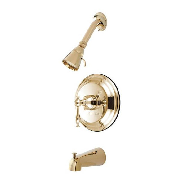 Tub and Shower Faucet, Standard, 3, Wall Mount, Polished Brass