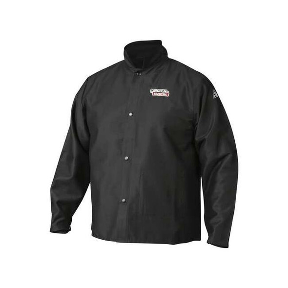 Welding Jacket, Cotton, 9 oz, 30 in Length, Button Closure, 1 Pockets, Black, M