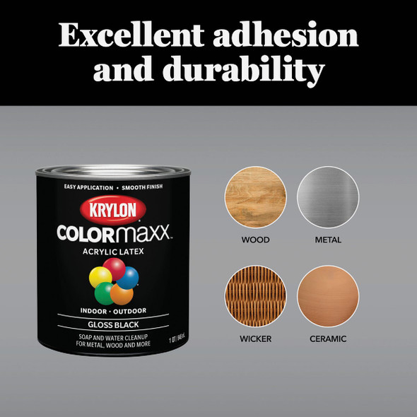 Krylon ColorMaxx Gloss Interior-Exterior Acrylic Latex Paint, Black, 1 Qt. K05617007 779888