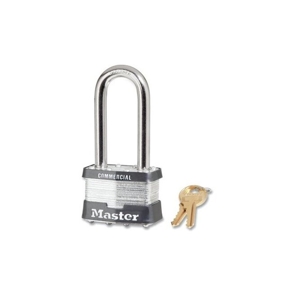 No. 5 Laminated Steel Padlock, 3/8 in dia x 15/16 in W x 2-1/2 in H Shackle, Silver/Gray, Keyed Alike, Keyed 0303