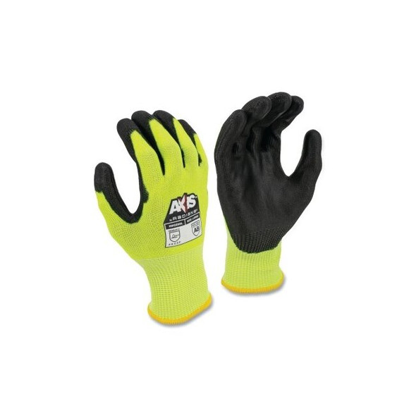 AXIS™ Cut Protection PU Coated Gloves, X-Small, Hi-Vis Green/Black Pack of 12