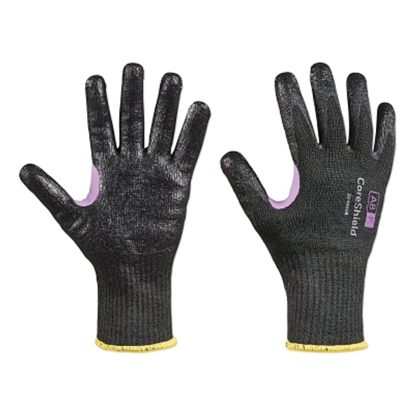 CoreShield™ A8/F Coated Cut Resistant Gloves, 9/Large, HPPE/Kevlar®/Alloy, Smooth Nitrile, 10 ga, Black