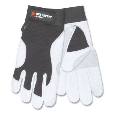 906DP Leather Palm Mechanics Gloves, Goatskin, Cowhide Palm, Medium, White/Black/Gray Pack of 12