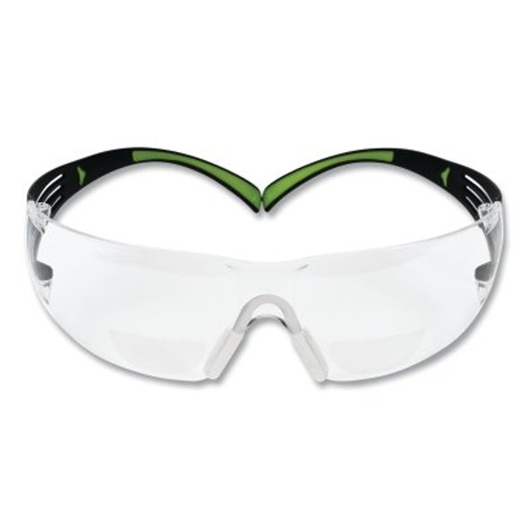 SecureFit™ 400 Series Protective Eyewear, Clear Poly Lens, Anti-Fog/Anti-Scratch, Black/Green Plastic Frame, 1.5 Diopter Pack of 20