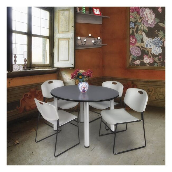 Kee Round Table & Chair Set, Wood, Metal, Polypropylene Top, Grey