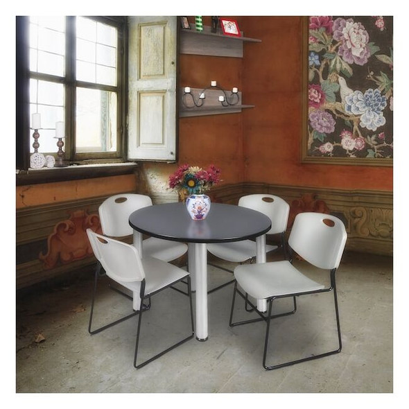 Kee Round Table & Chair Set, Wood, Metal, Polypropylene Top, Grey