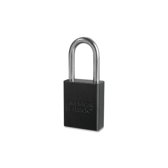 Anodized Aluminum Safety Padlock, 1/4 in dia, 1-1/2 in L, 25/32 in W, Black, Keyed Different