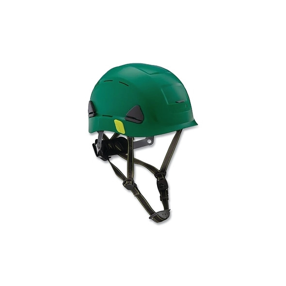 Fibre-Metal Climbing Style Safety Helmet, Type II, Dual Locking Rachet Suspension, Vented, Green