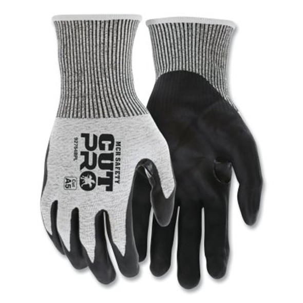 CutPro® 92754BP 13-ga HyperMax® PU Coated Gloves, Bi-Polymer, Large, Salt-and-Pepper/Black Pack of 12