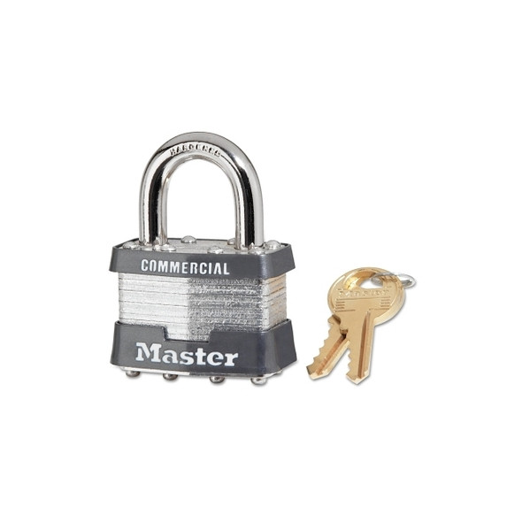 No. 1 Laminated Steel Padlock, 5/16 in dia, 3/4 in W x 15/16 in H Shackle, Silver/Gray, Keyed Alike, Keyed 2002 Pack of 6