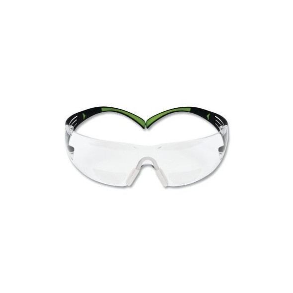SecureFit™ 400 Series Protective Eyewear, Clear Poly Lens, Anti-Fog/Anti-Scratch, Black/Green Plastic Frame, 2.5 Diopter Pack of 20
