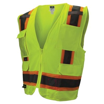 SV6 Type R Class 2 Two Tone Surveyor Mesh Safety Vest, Large, Hi-Vis Green