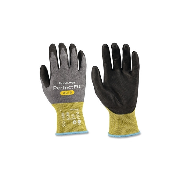 Perfect Fit Cut Resistant Gloves, Polyurethane Coating, 18 Gauge, A2/B Cut level, 9-L