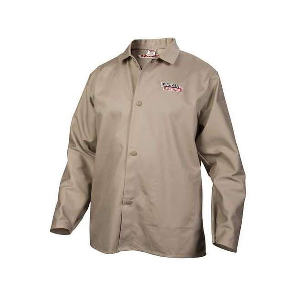 Welding Jacket, Cotton, 9 oz, 30 in Length, Button Closure, 1 Pockets, Khaki, XL