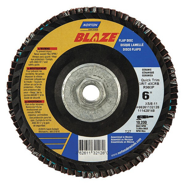 Norton Abrasives Flap Disc,Coarse,40 Grit,6" dia. 66261132128