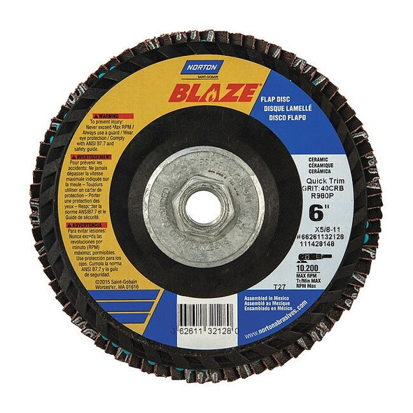 Norton Abrasives Fiber Disc,6 in Dia,5/8in Arbor,40 Grit 66261132128