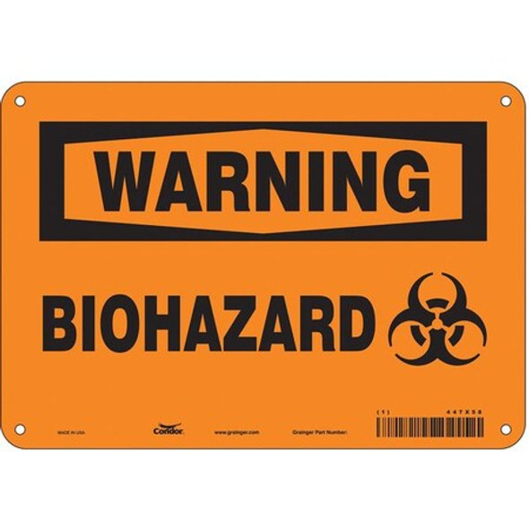 Biohazard Sign, 7 in H, 10 in W, Vertical Rectangle, English, 447X58