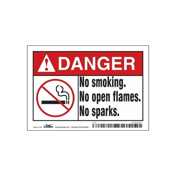 Safety Sign, 3 1/2 in H, 5 in W, Vinyl, Horizontal Rectangle, English, 474T42