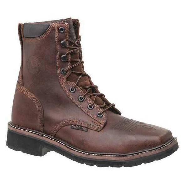 Men's 8-Inch Work Boot, 9 1/2 D, Steel Toe, 8 in H, Brown, WK682