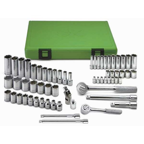 1/4", 3/8" Drive Socket Set Metric 62 Pieces 4 mm to 22 mm , Chrome