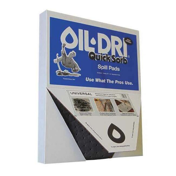 Oil-Dri Sorbent Pad, 2 gal, 15 in x 19 in, Universal, Gray, Polypropylene L71320