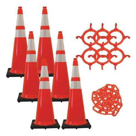 Traffic Cone Kit for Plastic Chain Barrier, Polyethylene, 36 in Height, Orange