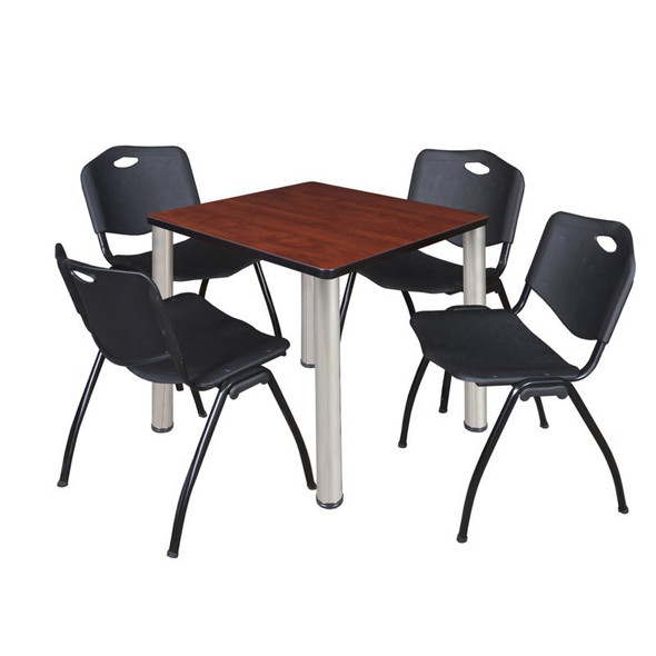 Kee Square Table & Chair Set, Wood, Metal, Plastic Top, Cherry