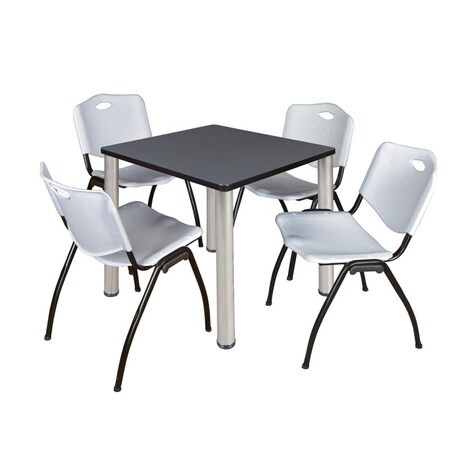 Kee Square Table & Chair Set, Wood, Metal, Plastic Top, Grey