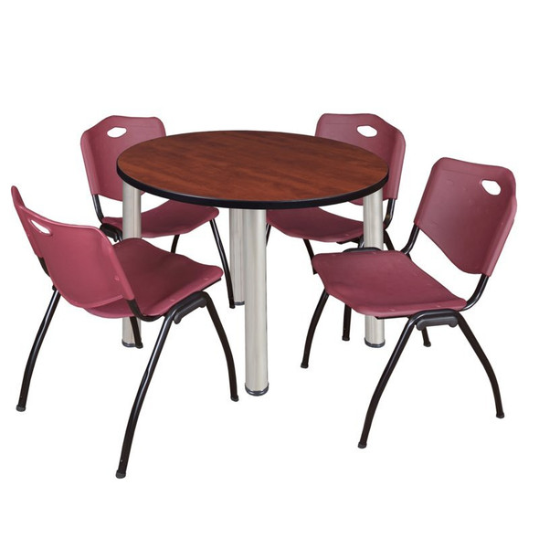 Kee Round Table & Chair Set, Wood, Metal, Plastic Top, Cherry