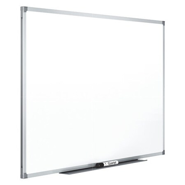 Dry Erase Board, Melamine, 36 in, 48 in, Aluminum Frame, White, Gloss