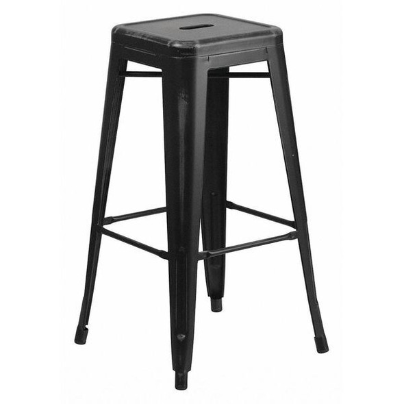 30" High Backless Distressed Black Metal Barstool