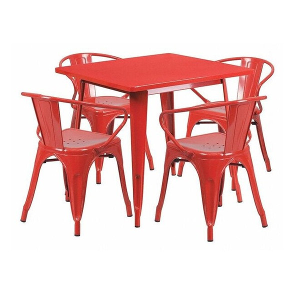 Square 31.5" W, 31.5" L, 29.5" H, Metal, Red