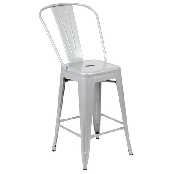 Flash Furniture 24" High Silver Metal Counter Height Stool w/Back CH-31320-24GB-SIL-GG