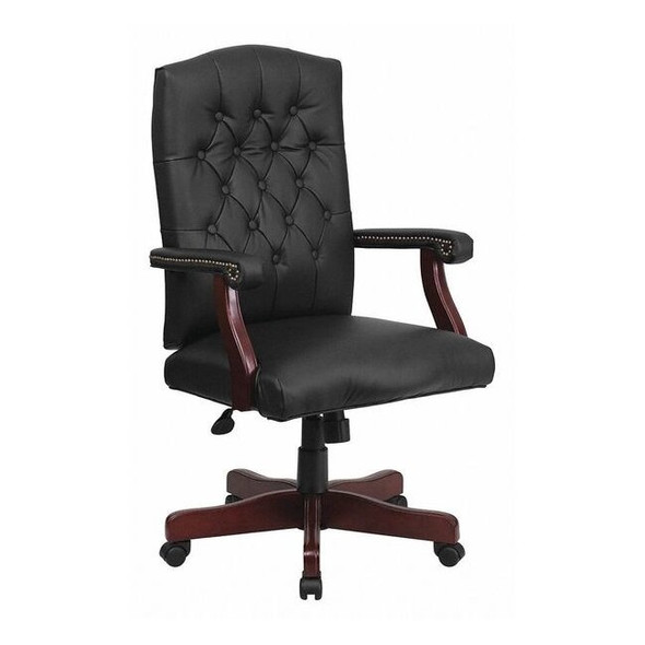 Executive Chair Fixed Arms, 19-1/2" to 23" Height, Metal, Black LeatherSoft